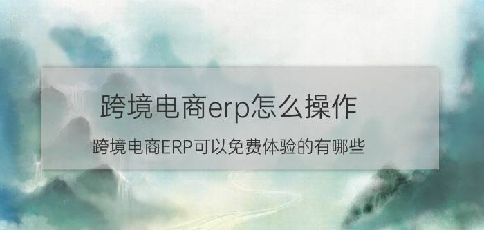 跨境电商erp怎么操作 跨境电商ERP可以免费体验的有哪些？